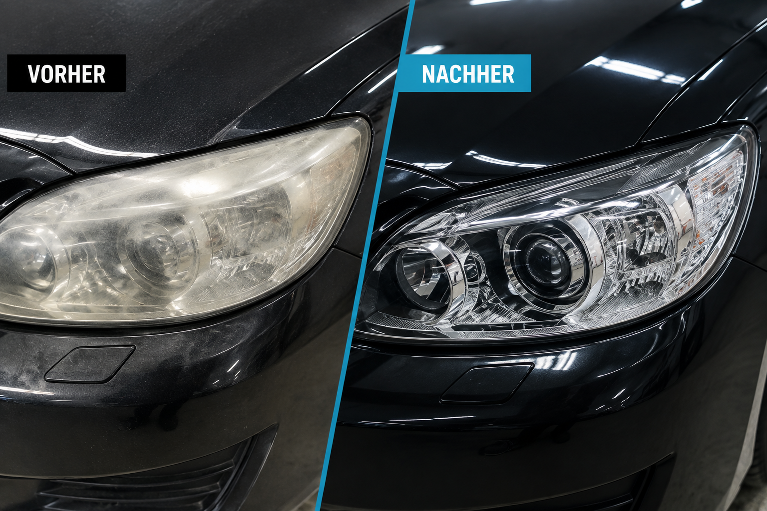 Scheinwerfer-Aufbereitung vorher und nachher